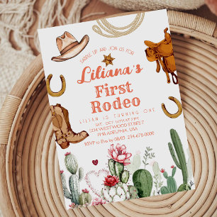  First Rodeo Wild West Cowboy Pink Birthday Invitation