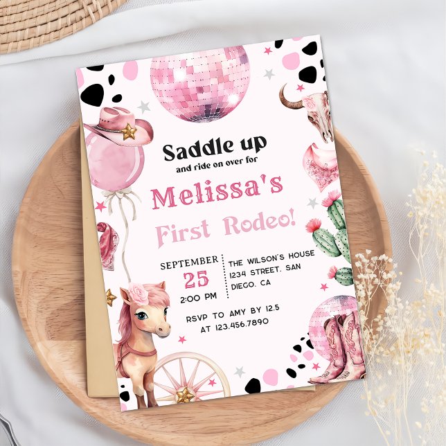 First Rodeo Wild West Cowgirl Birthday Invitation (Creator Uploaded)