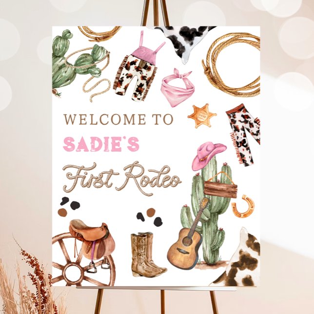 First Rodeo Wild West Cowgirl Birthday Welcome Poster (Creator Uploaded)