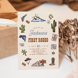 First Rodeo Wild West Hand Drawn Kids Birthday Invitation
