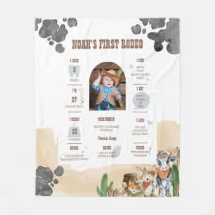 First Rodeo Wild West Photo Milestone  Fleece Blanket