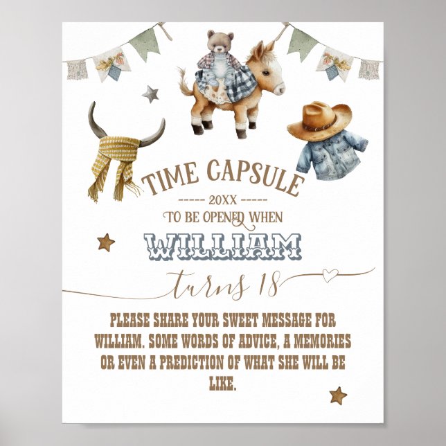 First rodeo WildWest time capsule Boy 1st Birthday Poster (Front)