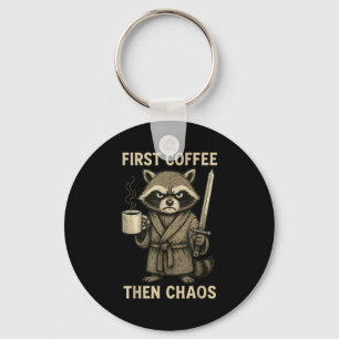 First Sarcastic Raccoon Coffee Lover Key Ring