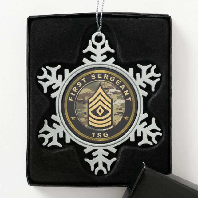 First Sergeant 1SG Snowflake Pewter Christmas Ornament (Box)