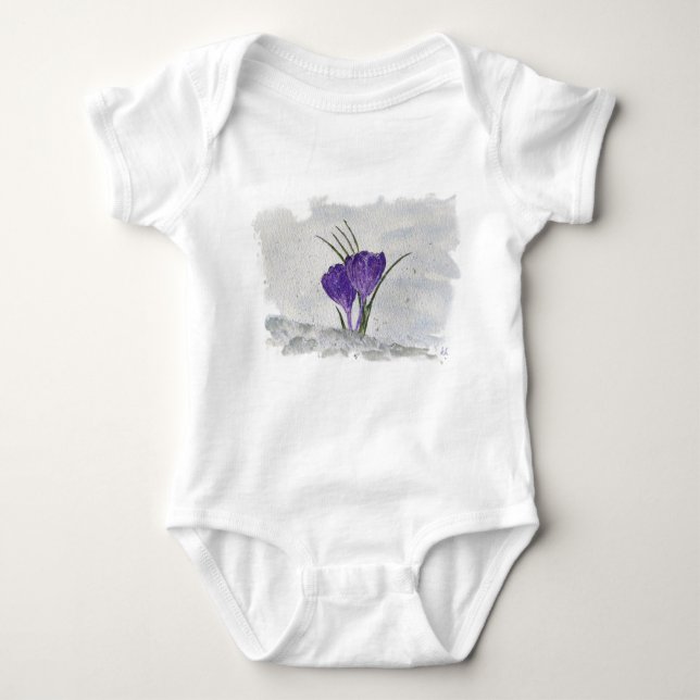 First Sign of Spring: Purple Crocus Snow Purble Fl Baby Bodysuit (Front)
