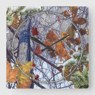 First Snow Winter Camouflage Style Square Wall Clock