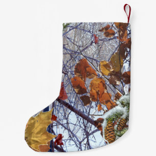 First Snow Winter Scene Camouflage Painting Small Christmas Stocking