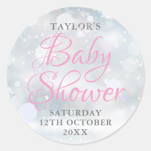 First Snowflakes baby shower Classic Round Sticker