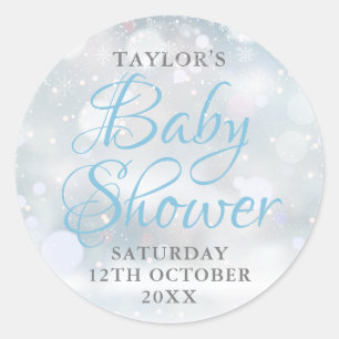 First Snowflakes baby shower Classic Round Sticker