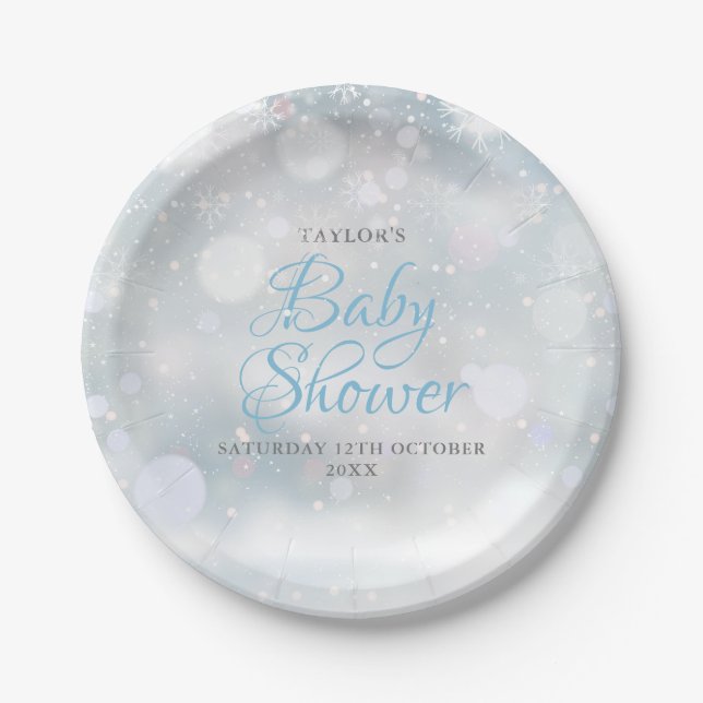 First Snowflakes Baby Shower / Sprinkle Paper Plate (Front)