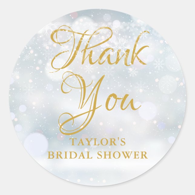 First Snowflakes Bridal Shower Thank You Classic Round Sticker (Front)
