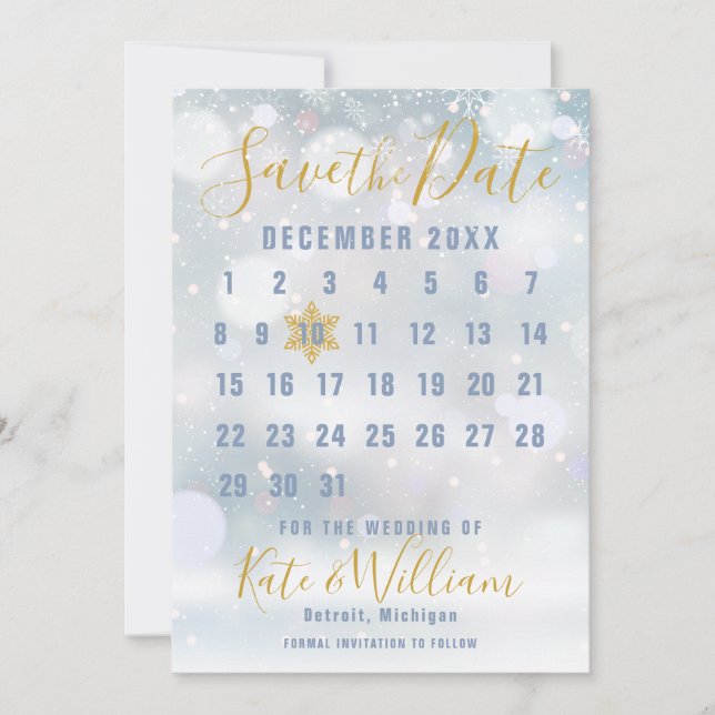 First Snowflakes Calendar Wedding Save the Date Invitation (Front)