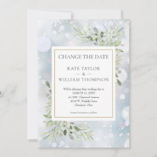 First Snowflakes Change the Date Greenery Leaves Save The Date