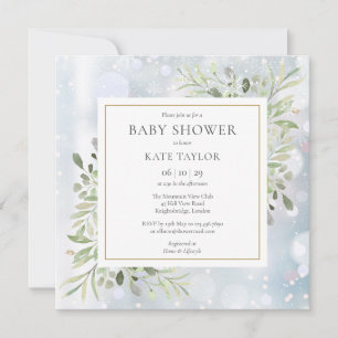 First Snowflakes Greenery Baby Shower Sprinkle Invitation