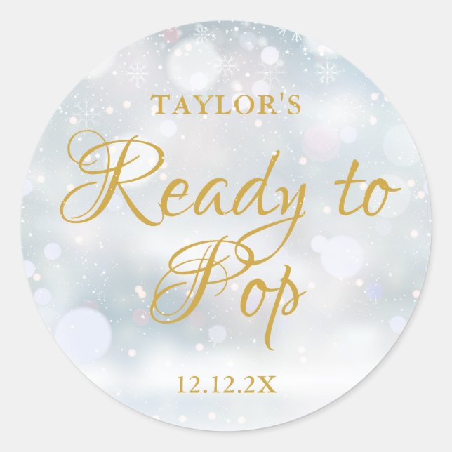 First Snowflakes Ready to Pop baby shower Classic Round Sticker (Front)