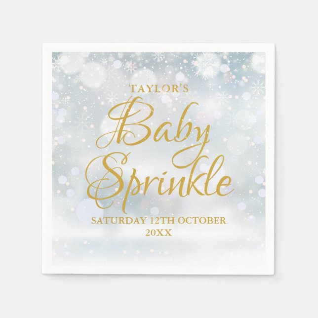 First Snowflakes Winter Baby Sprinkle / Shower Napkin (Front)
