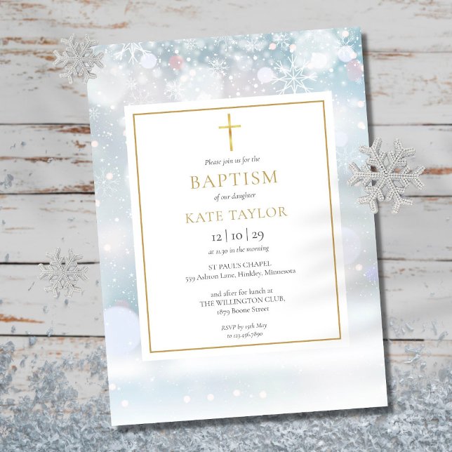First Snowflakes Winter Baptism Christening Invita Invitation (Creator Uploaded)