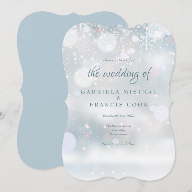 First Snowflakes Winter Wedding Elegant Invitation (Front/Back)