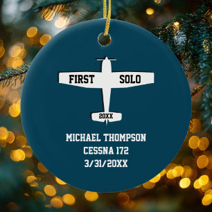 First Solo Aeroplane & Photo Aviation Personalised Ceramic Ornament