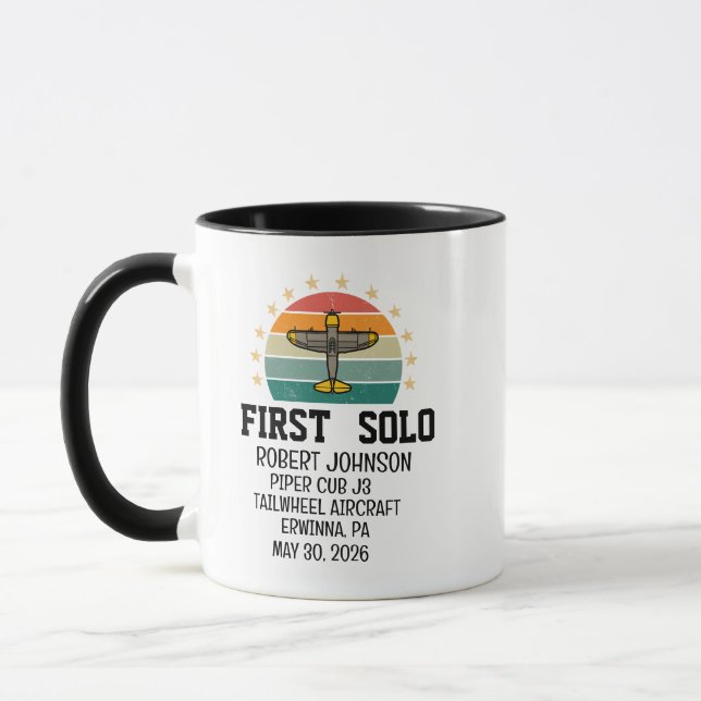 First Solo Aeroplane PILOT Retro Personalised Mug (Left)