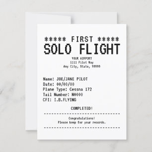 First Solo Flight Congratulations Flat Card