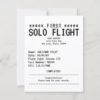 First Solo Flight Congratulations Flat Card