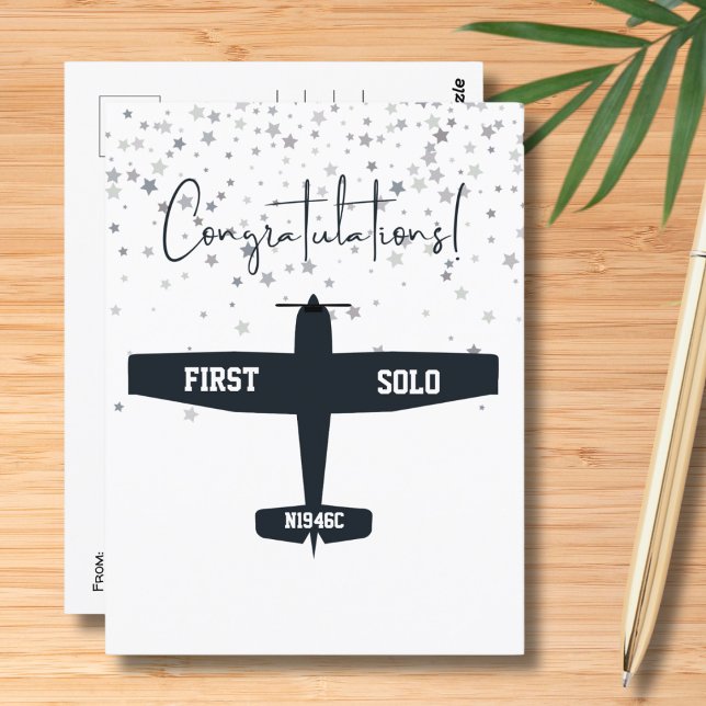 First Solo Simple Aeroplane, Personalised Aviation Postcard (Creator Uploaded)