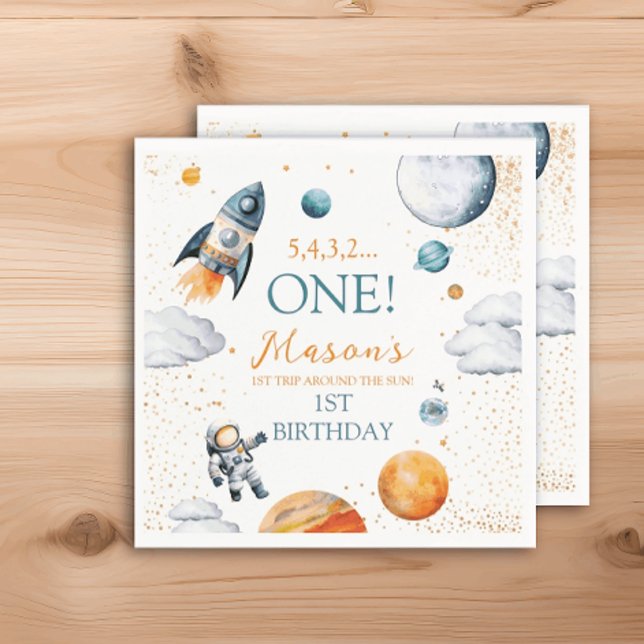 First Space Adventure Boy Birthday Napkins (Creator Uploaded)
