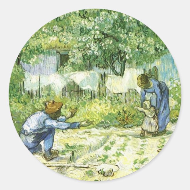 First steps, 1890 Vincent van Gogh. Classic Round Sticker (Front)