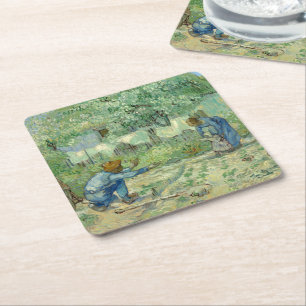 First Steps, after Millet by Vincent Van Gogh Square Paper Coaster