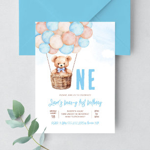 First Teddy Bear Boy Boho 1st Birthday Invitation