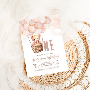 First Teddy Bear Boy Boho 1st Birthday Invitation