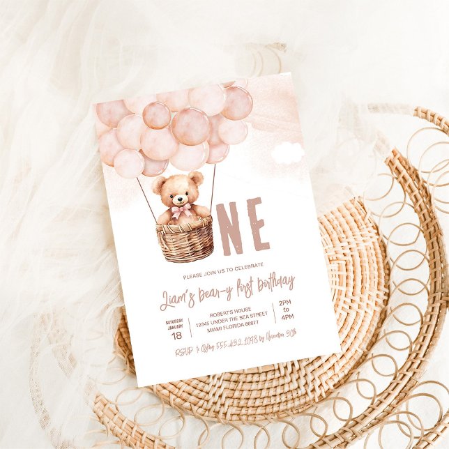 First Teddy Bear Boy Boho 1st Birthday Invitation (Creator Uploaded)