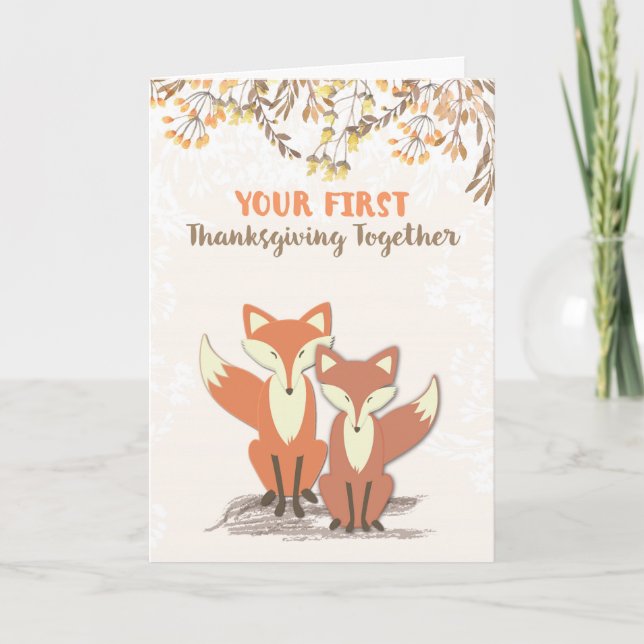 First Thanksgiving as Newlyweds, Foxes Holiday Card (Front)