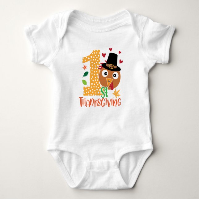 First Thanksgiving Cute Turkey Baby Bodysuit (Front)