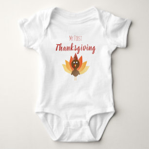 First Thanksgiving Cute Turkey Red Orange Baby Bodysuit