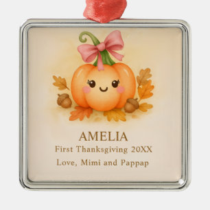 First Thanksgiving for Baby Girl with Pumpkin Metal Ornament