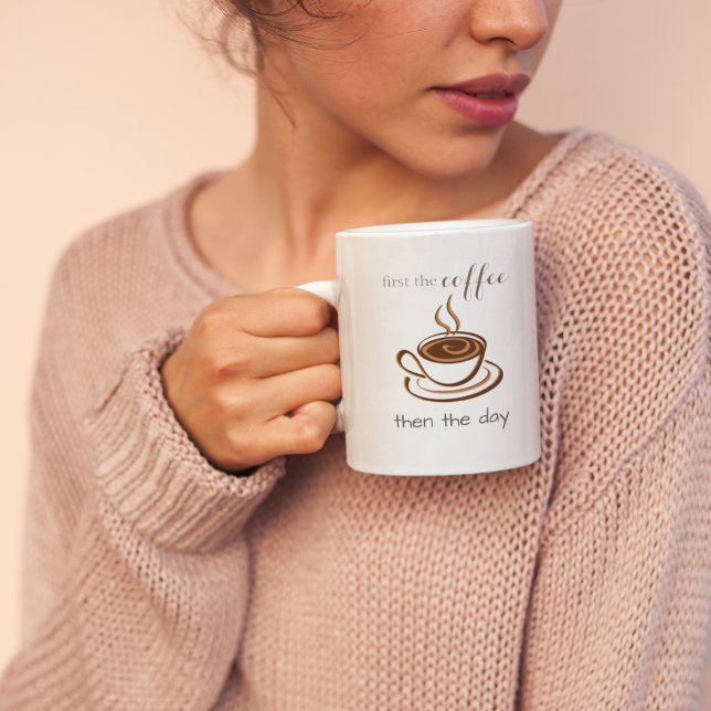 First the Coffee Then the Day Cute Personalised Two-Tone Coffee Mug (Creator Uploaded)