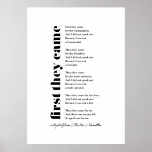 First They Came by Martin Niemöller Poster