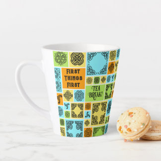 First Things First Tea Break! Funny Orange & Green Latte Mug