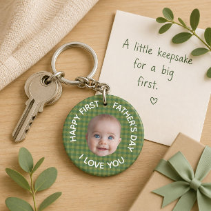 First Time Dad First Fathers Day Face Photo Baby Key Ring