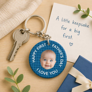 First Time Dad First Fathers Day Face Photo Baby Key Ring