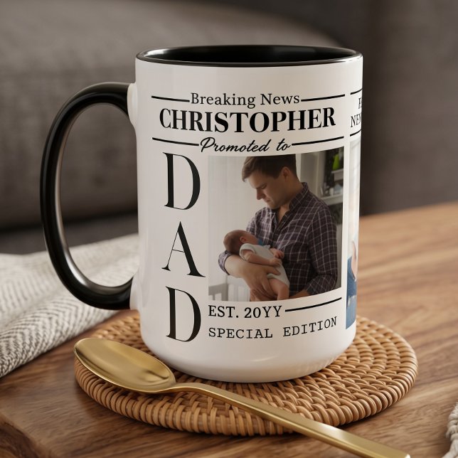First Time Dad Newspaper Photo Collage Keepsake Mug (First Time Dad Newspaper Photo Collage Keepsake Mug)