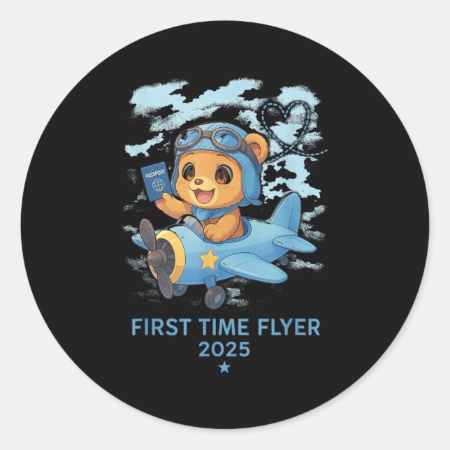 First Time Flyer 2025 Teddy Bear Aviator Kids Todd Classic Round Sticker (Front)