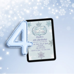 First Time Four-Ever Snowflake Birthday Invitation