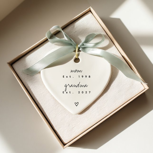 First Time Grandma Keepsake Custom Heart Shape Ceramic Ornament (Perfect ornament pregnancy announcement to grandparents or first-time grandma gift.)