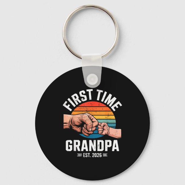 First Time Grandpa Est 2026 Baby Announcement Grea Key Ring (Front)