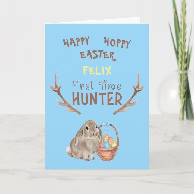 First Time Hunter Boys 1st Easter Cute Holiday Card (Front)