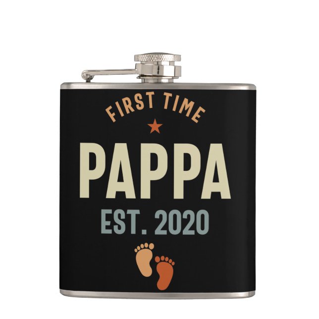 First Time Pappa Est 2020 Daddy Gift Hip Flask (Front)