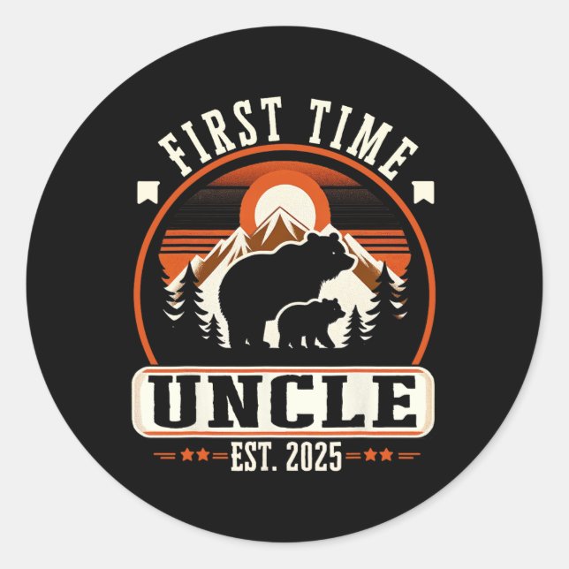 First Time Uncle Est 2025 For New Dad Funny Father Classic Round Sticker (Front)